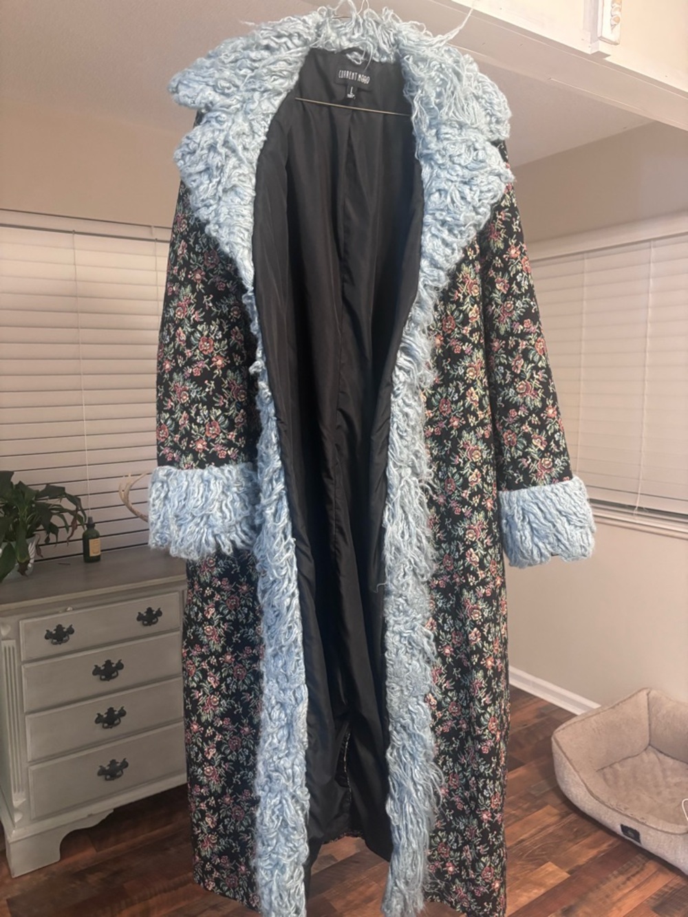 Current Mood Black Coat with Light Blue Trim